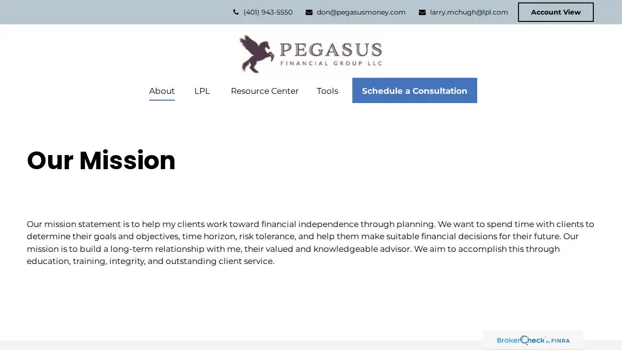 Pegasus Financial Group page