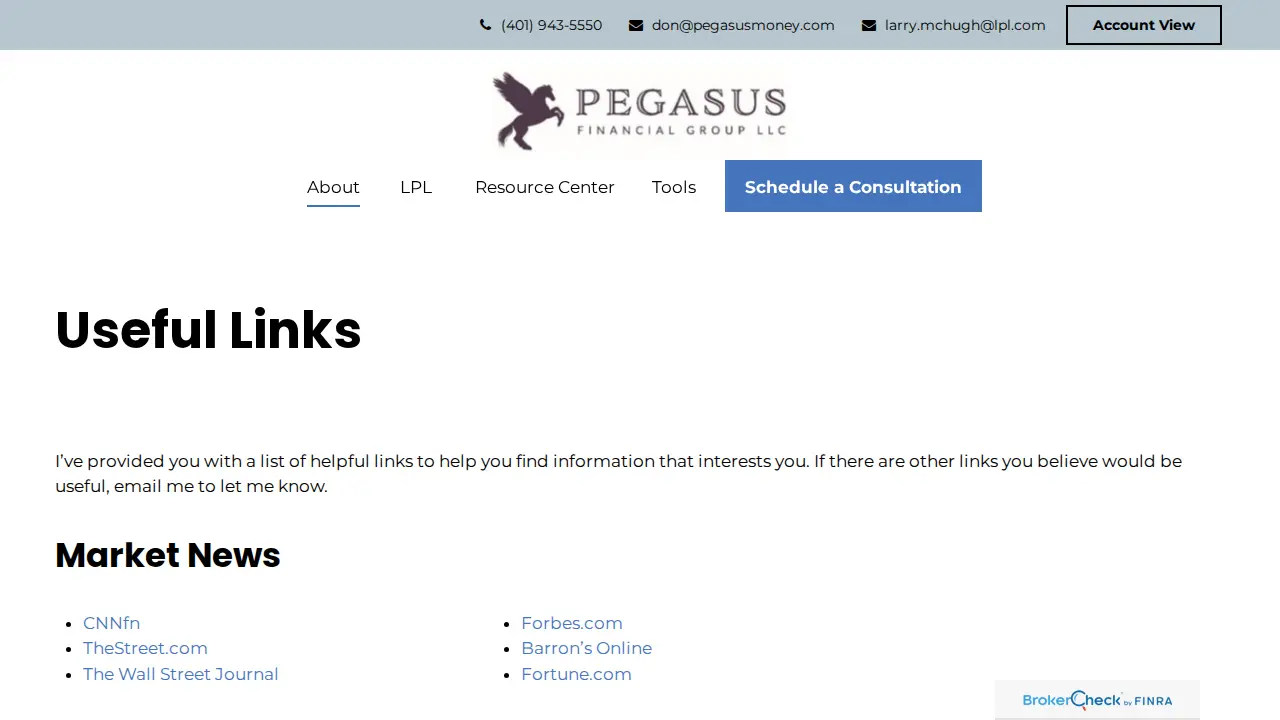 Pegasus Financial Group page