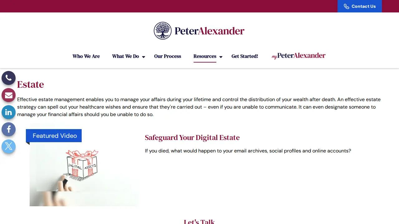 Peter Alexander Financial Services page