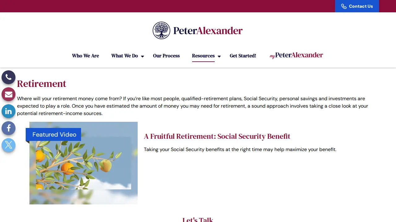 Peter Alexander Financial Services page