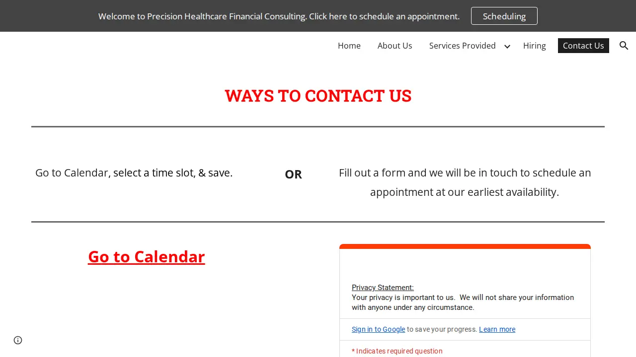 Precision Healthcare Financial Consulting LLC page