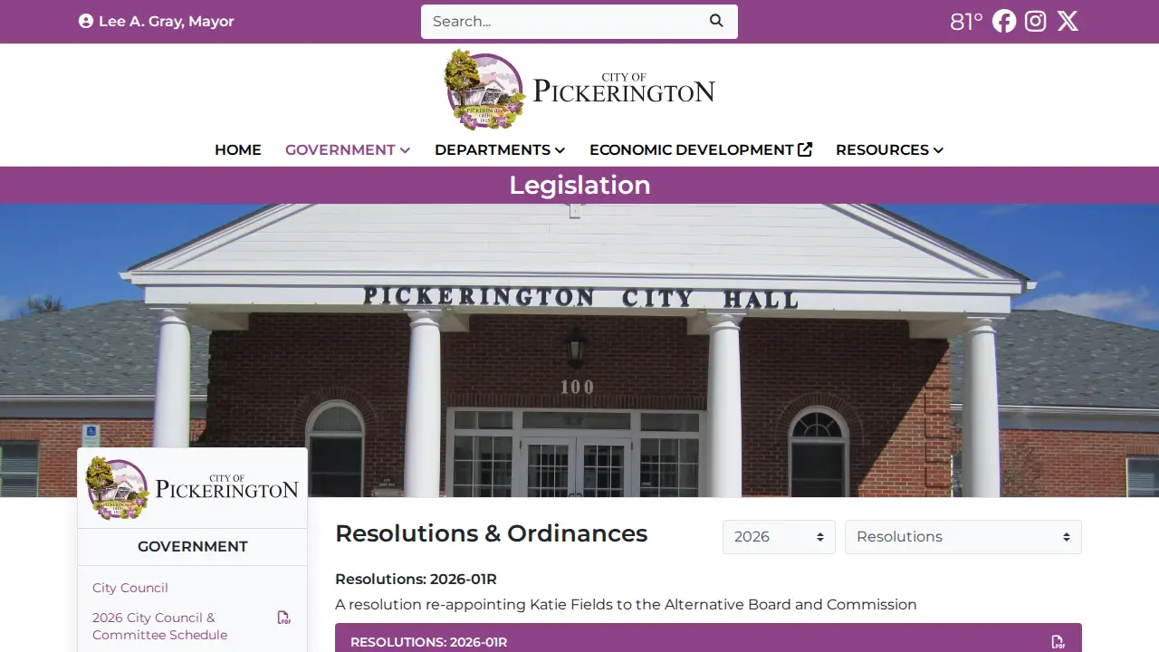 Pickerington City Hall page