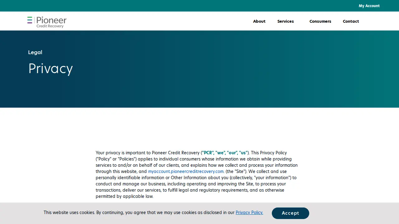 Pioneer Credit Recovery page