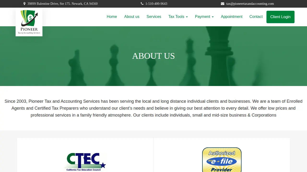Pioneer Tax & Accounting Services page