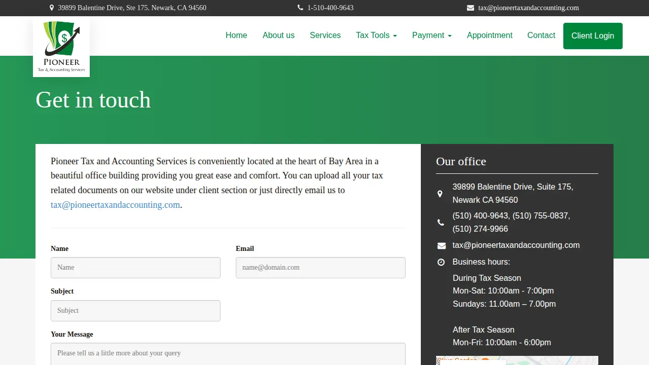 Pioneer Tax & Accounting Services page