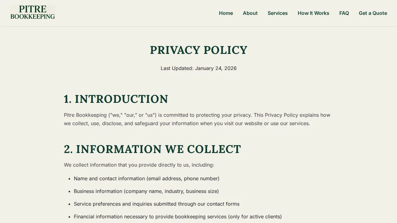 Pitre Bookkeeping page