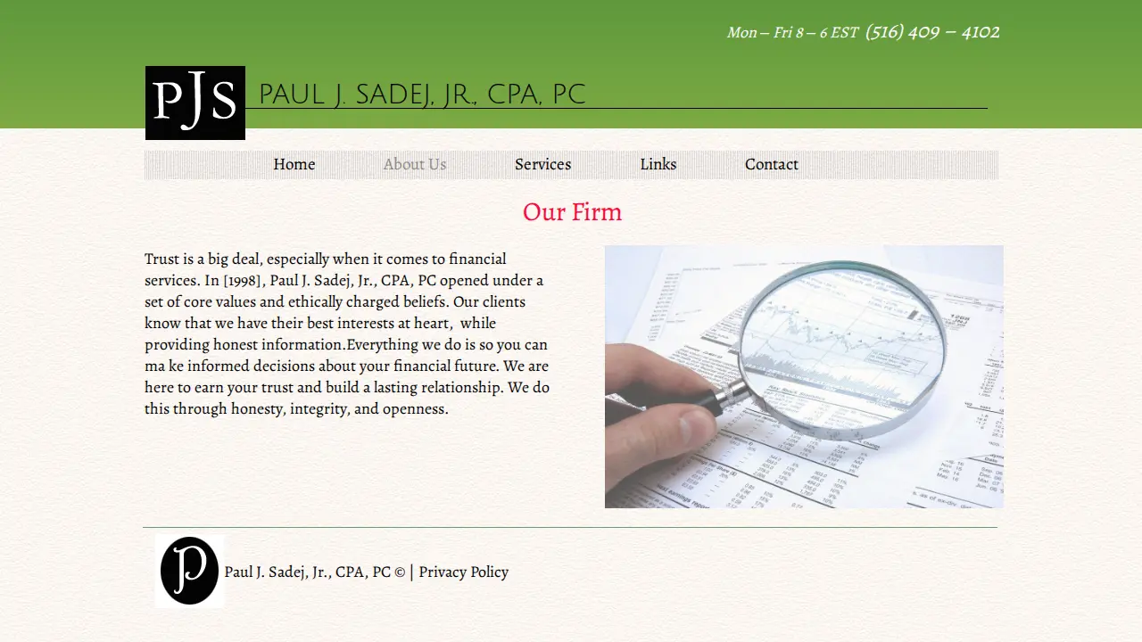 Paul J. Sadej, Jr., CPA, PC page