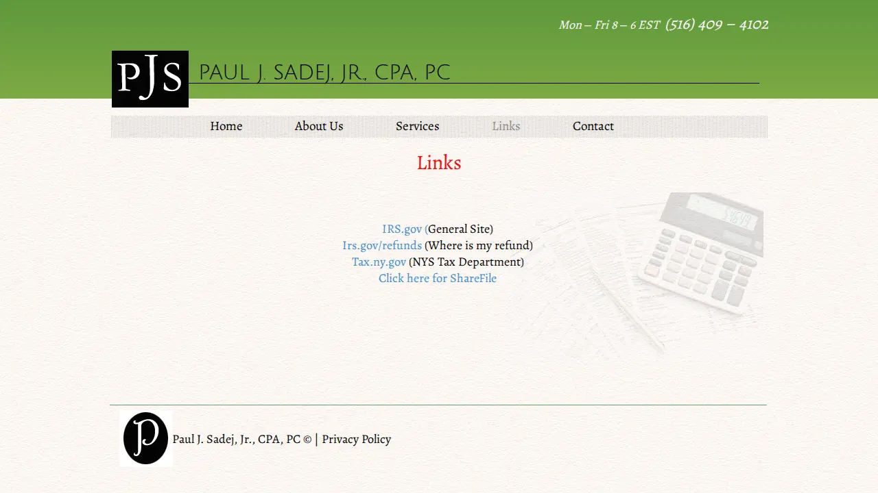 Paul J. Sadej, Jr., CPA, PC page