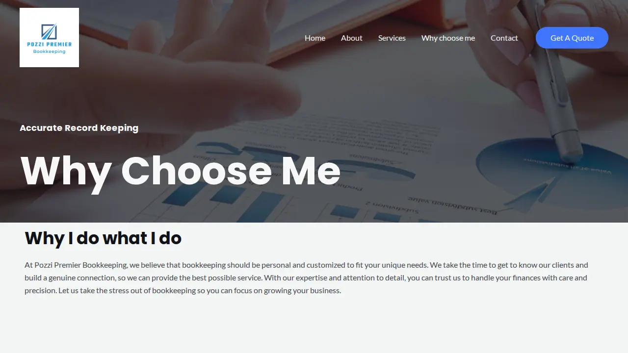 Pozzi Premier Bookkeeping page