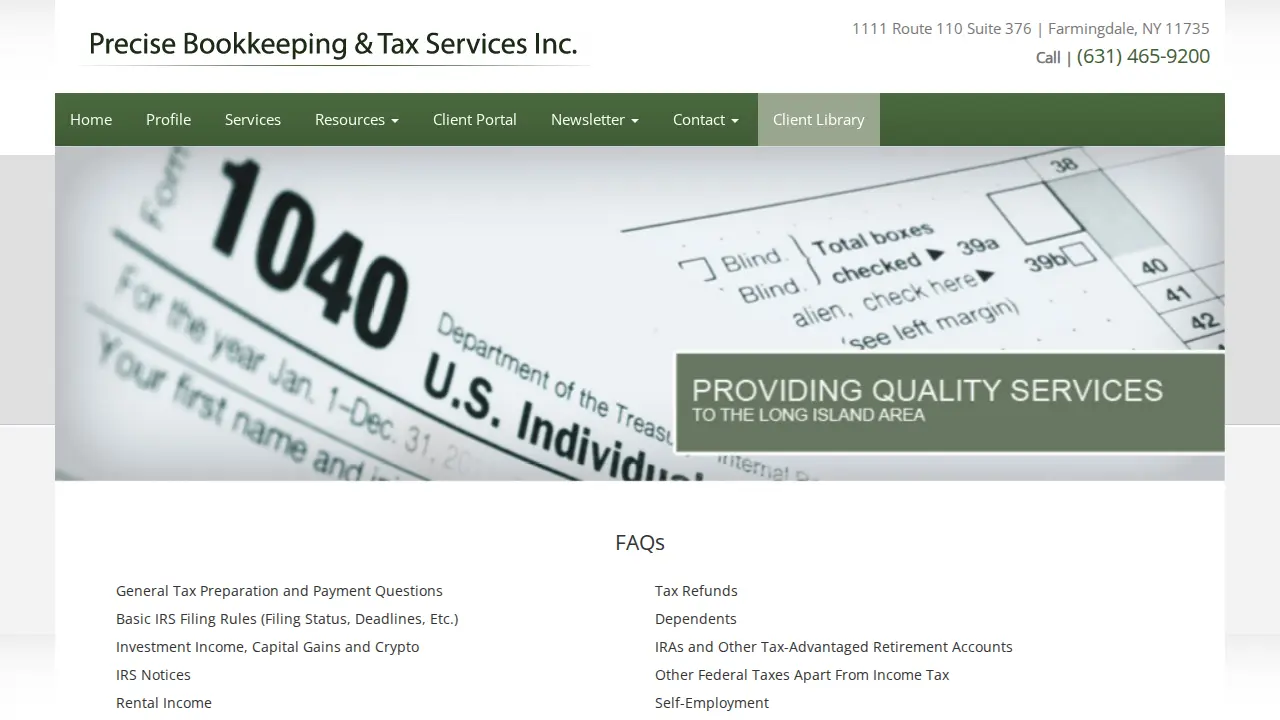 Precise Bookkeeping & Tax Services page