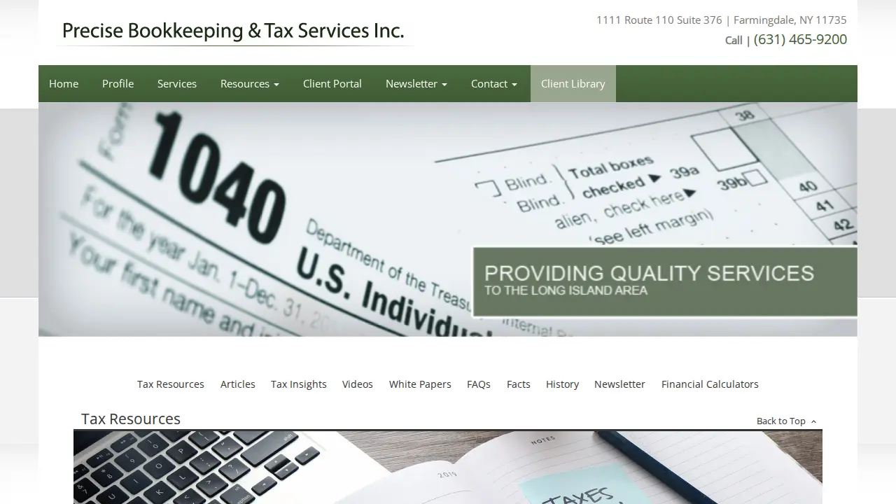 Precise Bookkeeping & Tax Services page