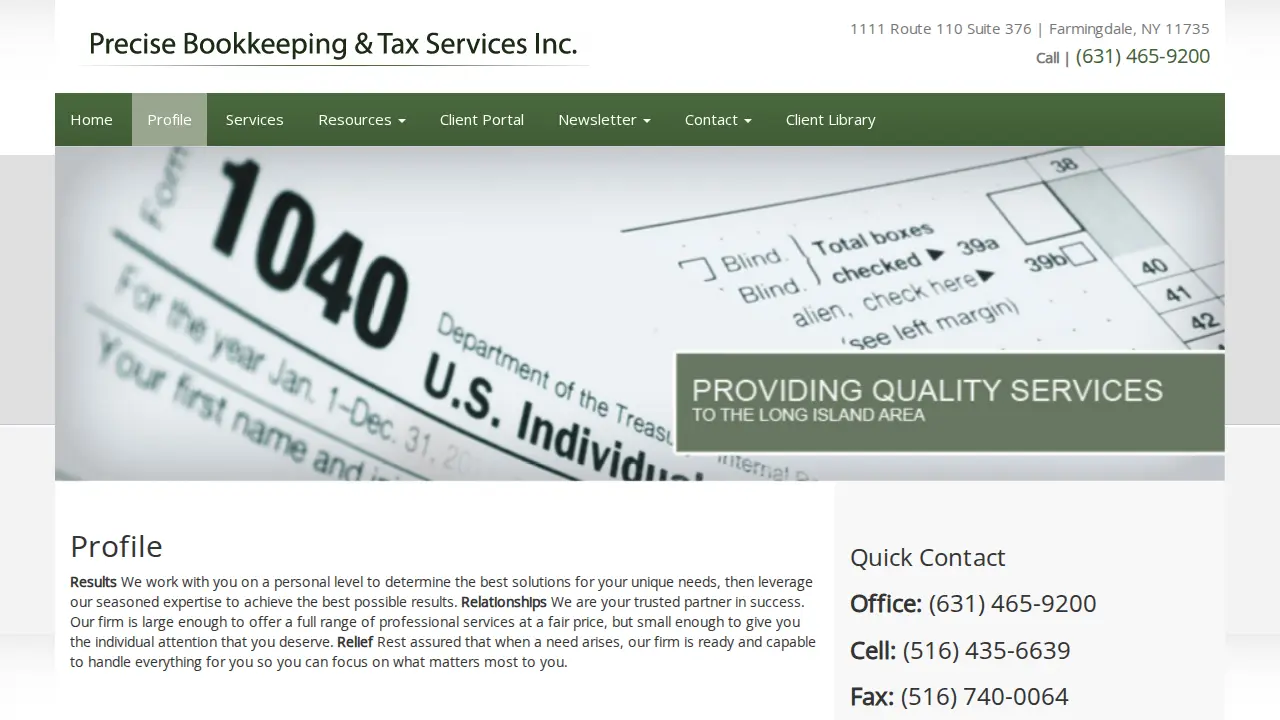 Precise Bookkeeping & Tax Services page