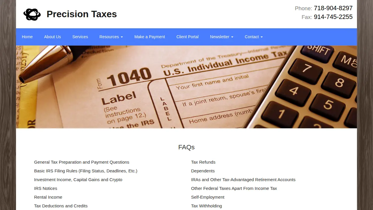 Precision Taxes page