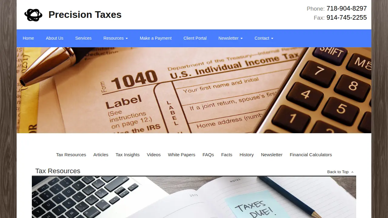 Precision Taxes page