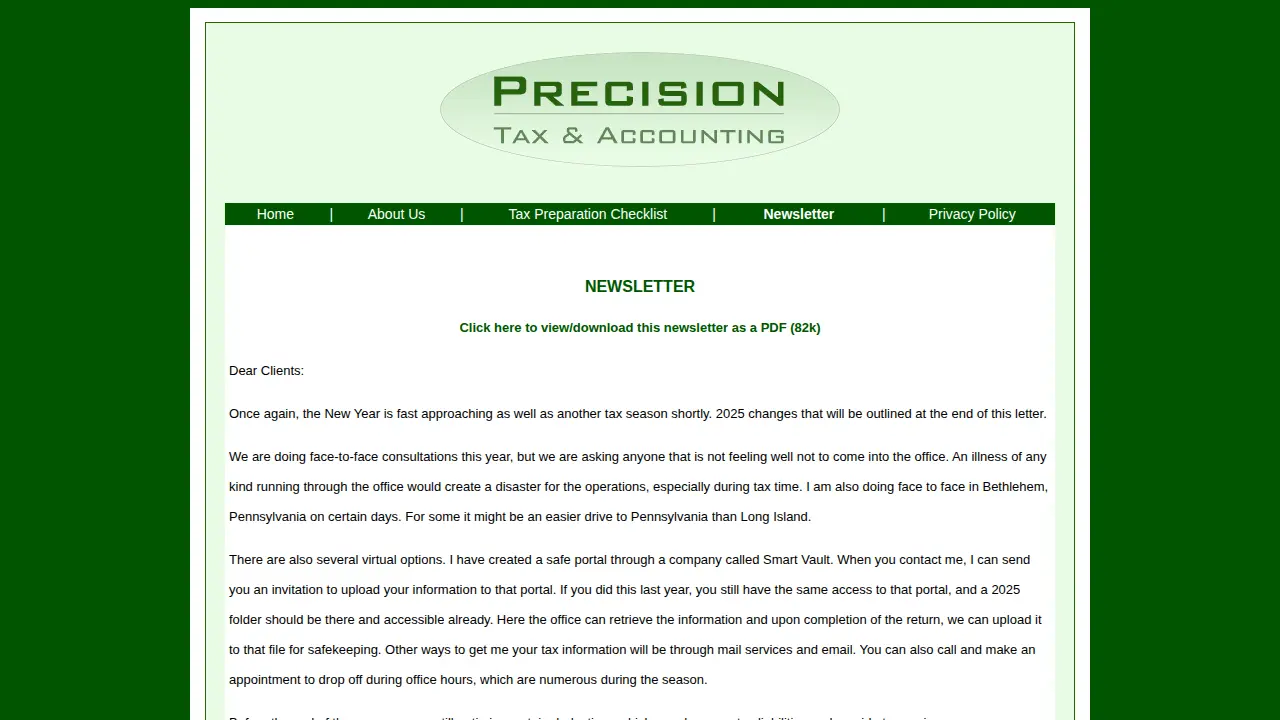 Precision Tax & Accounting page