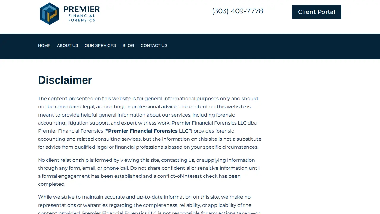 Premier Financial Forensics page