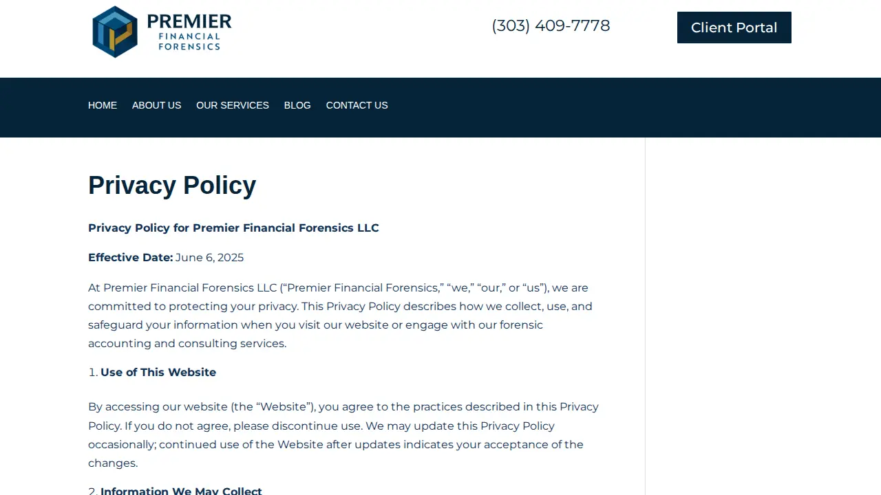Premier Financial Forensics page
