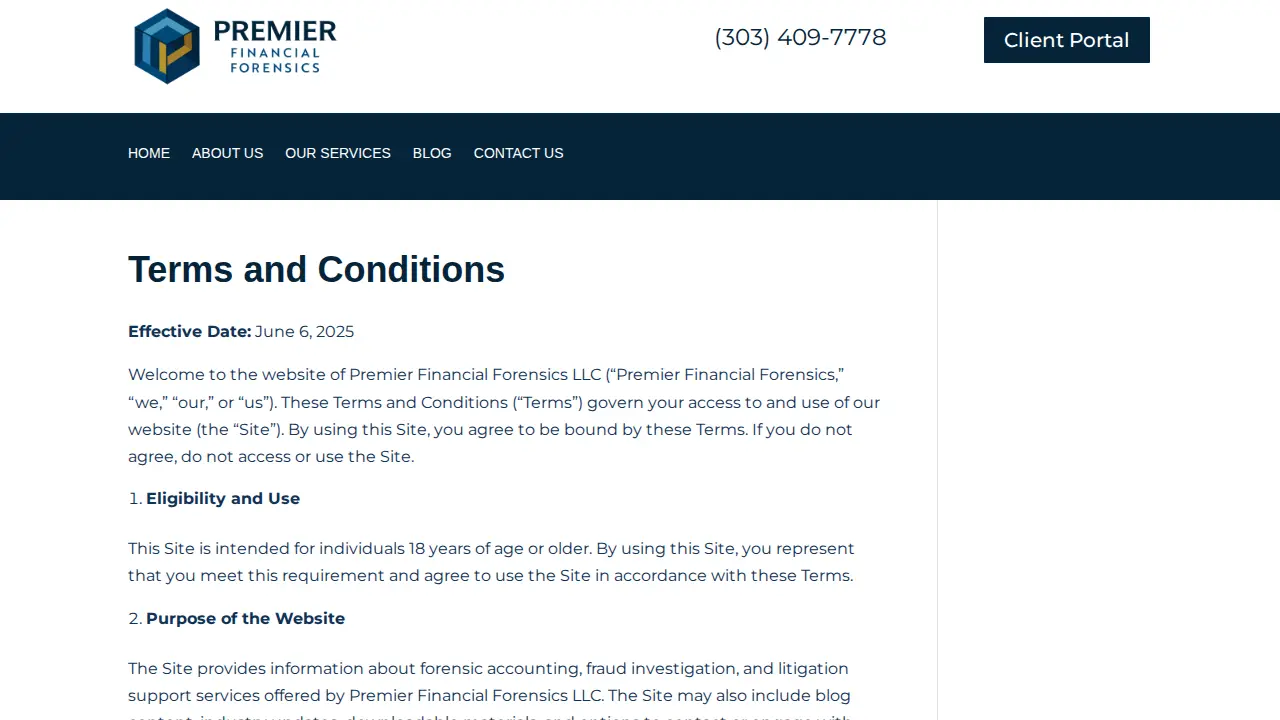 Premier Financial Forensics page