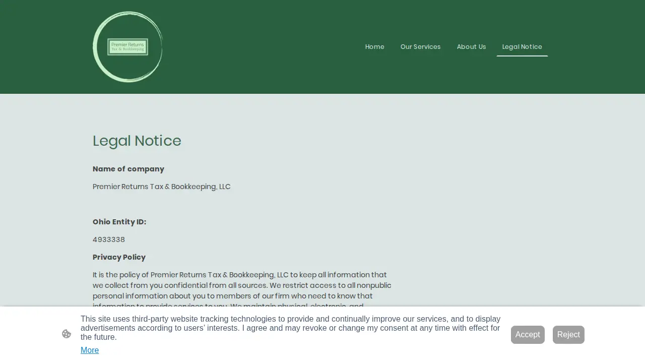 Premier Returns Tax & Bookkeeping page