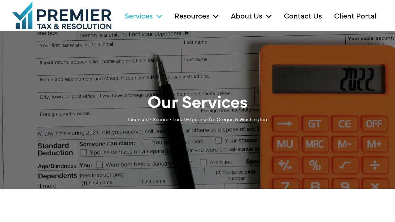 Premier Tax & Resolution page