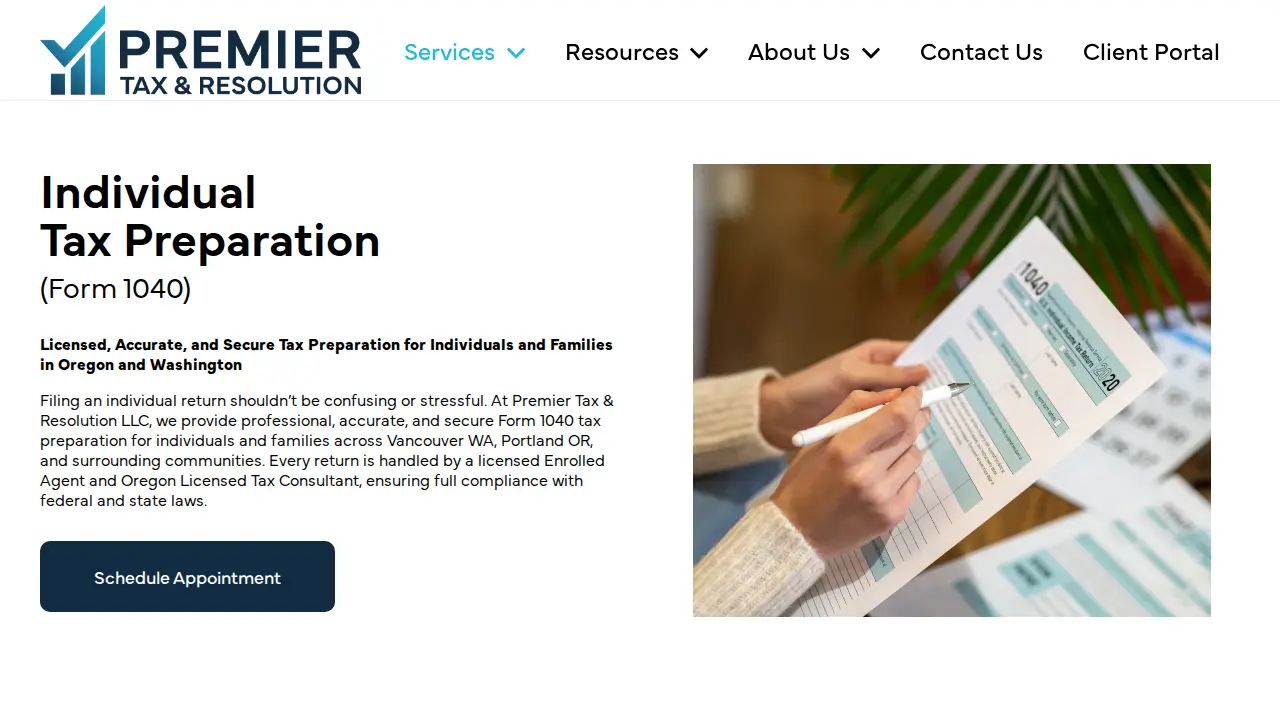Premier Tax & Resolution page