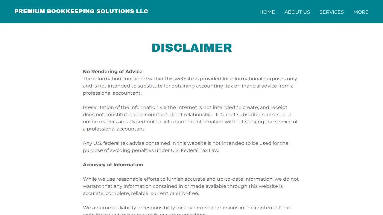 Premium Bookkeeping Solutions page