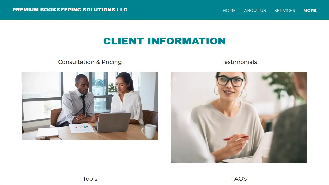 Premium Bookkeeping Solutions page