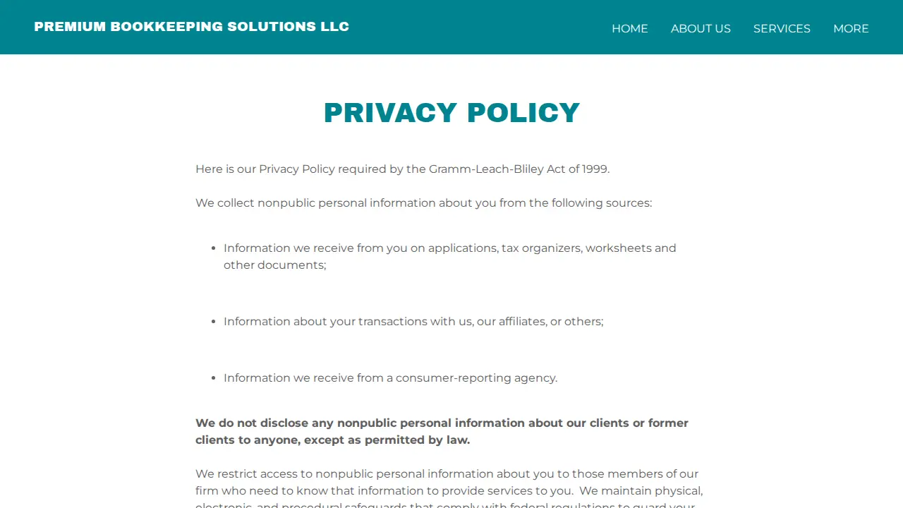 Premium Bookkeeping Solutions page