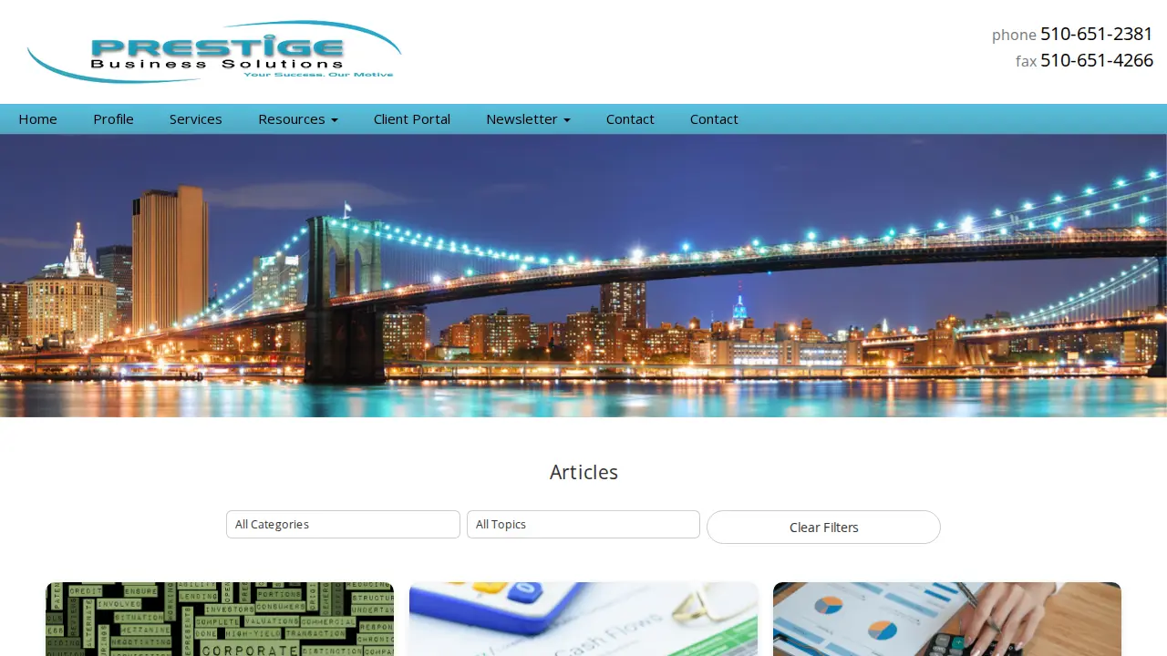 Prestige Business Solutions page
