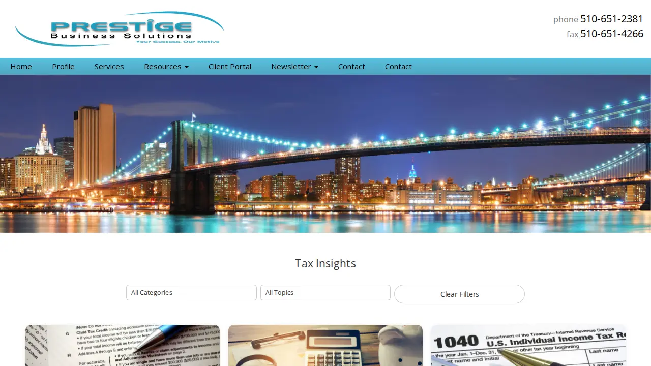 Prestige Business Solutions page