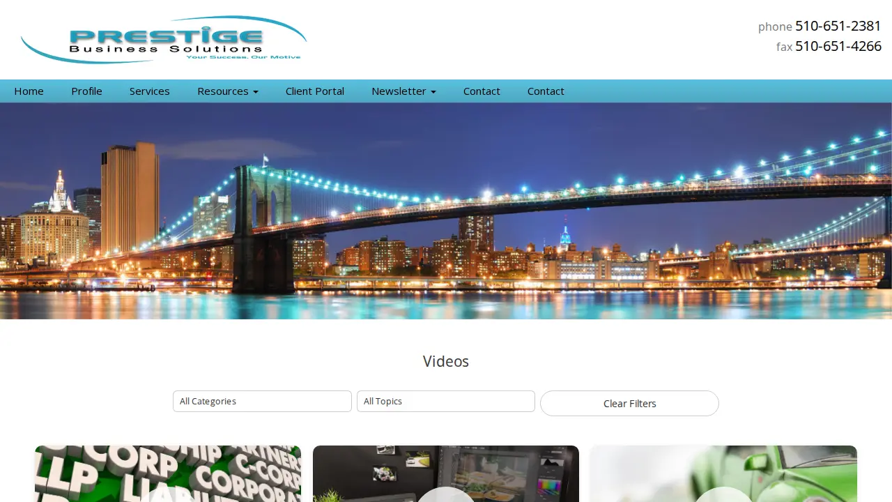 Prestige Business Solutions page