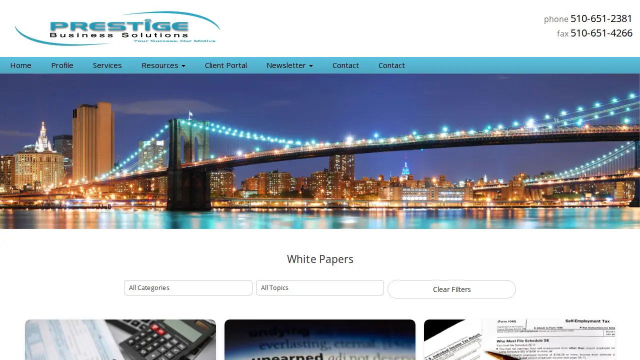 Prestige Business Solutions page
