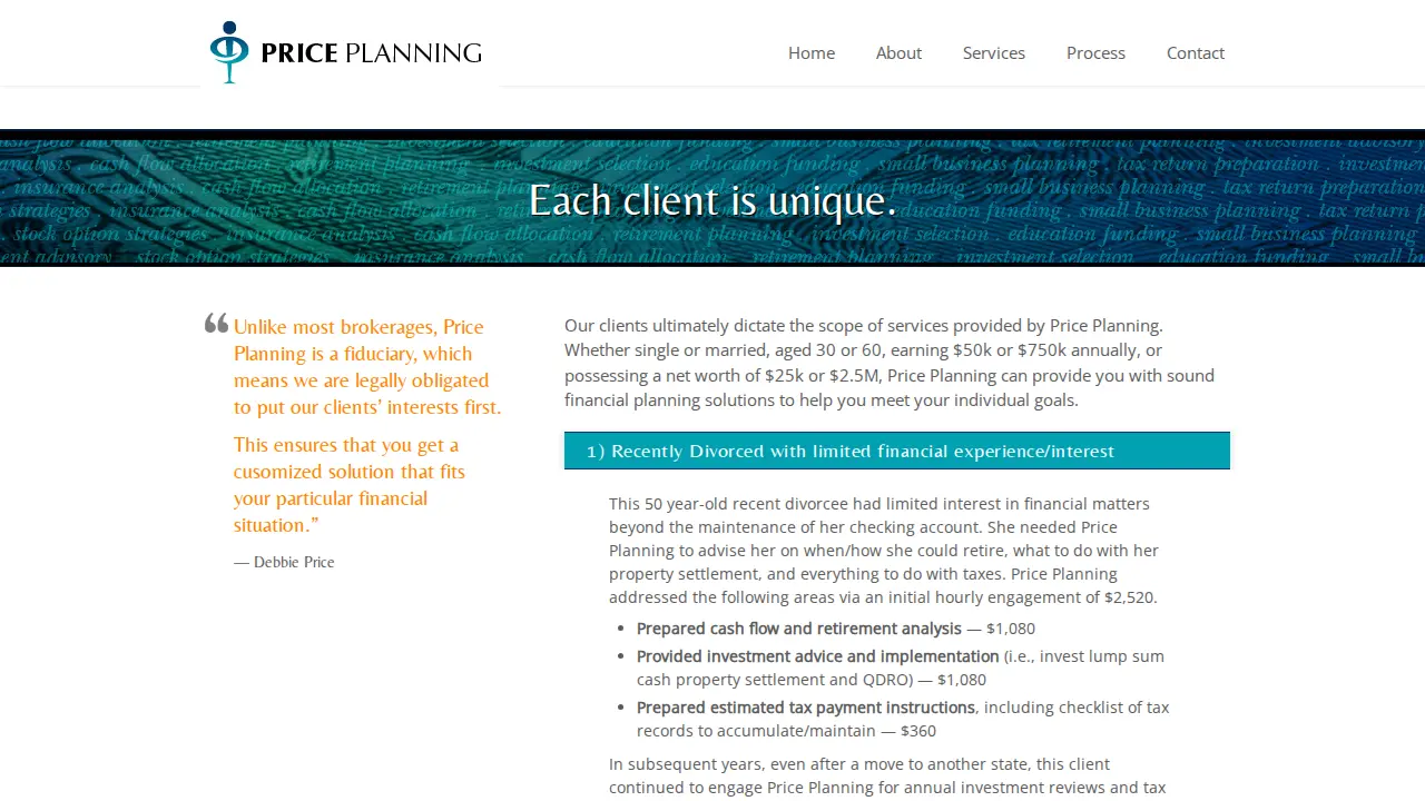 Price Planning page