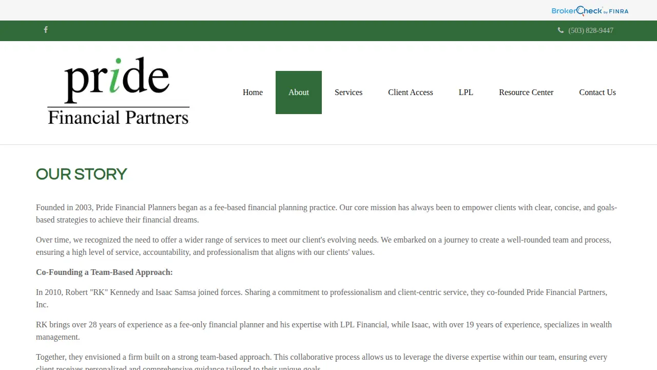 Pride Financial Partners page