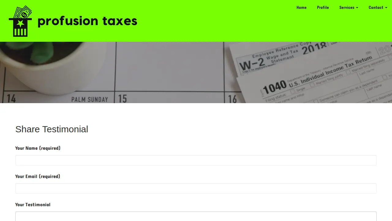 Profusion Taxes page