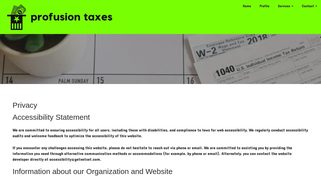 Profusion Taxes page