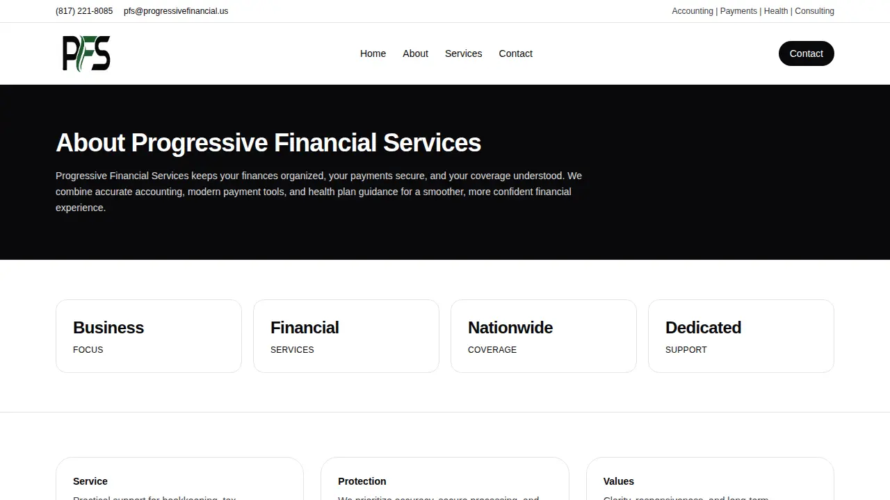 PFS Financial page