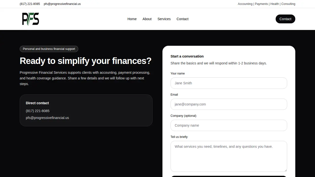PFS Financial page