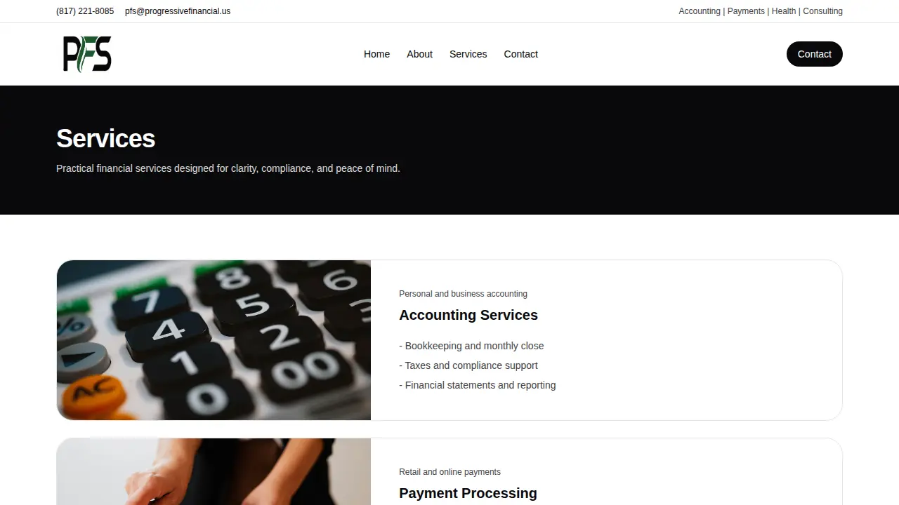 PFS Financial page