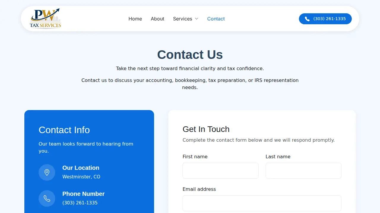 PW Tax Services page