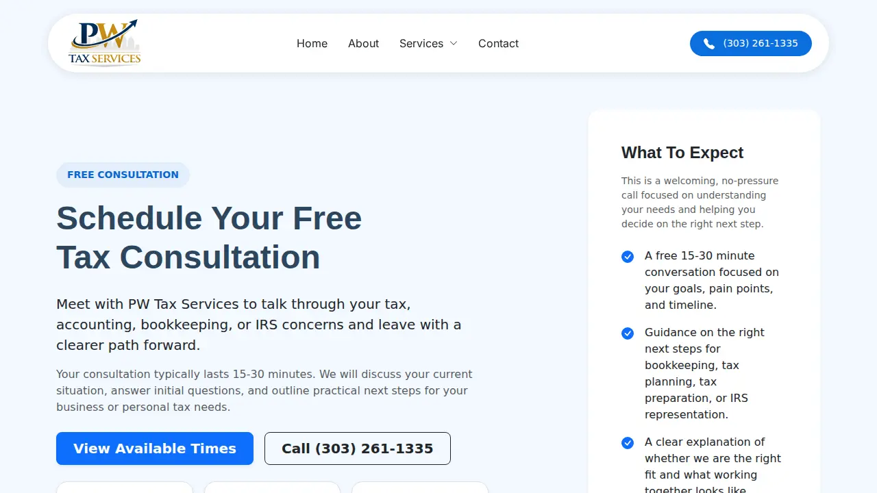 PW Tax Services page