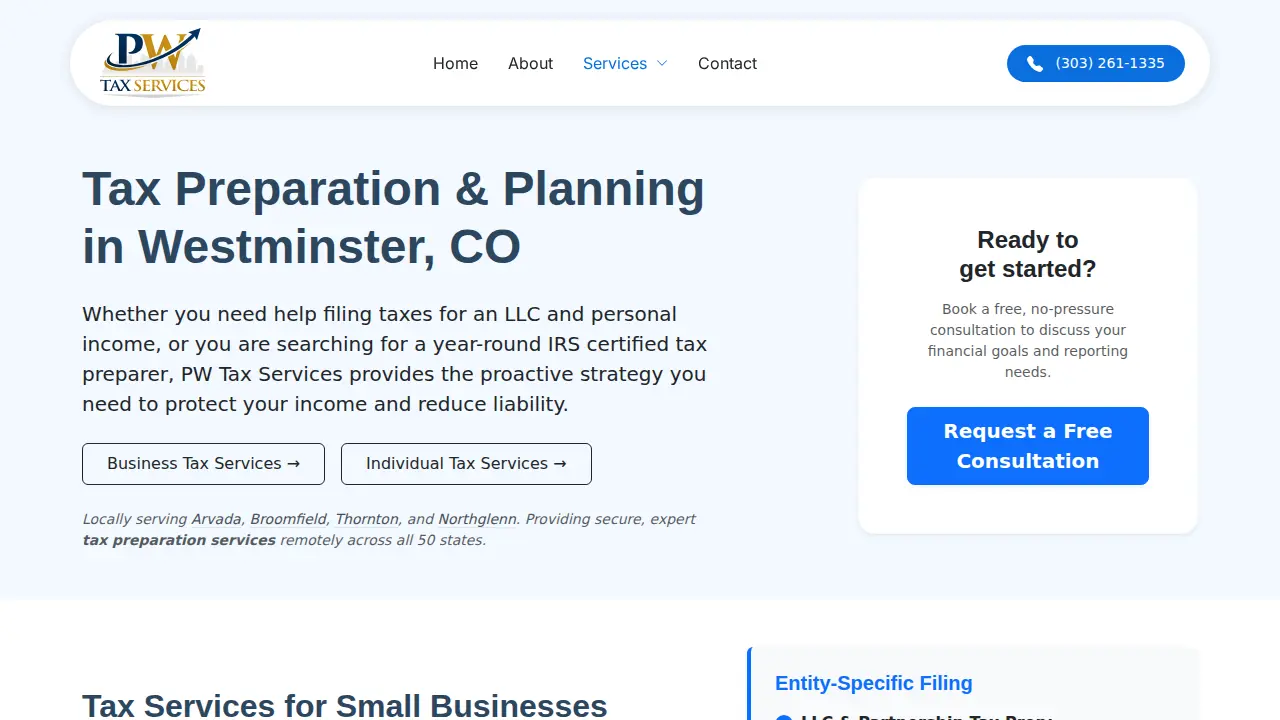 PW Tax Services page