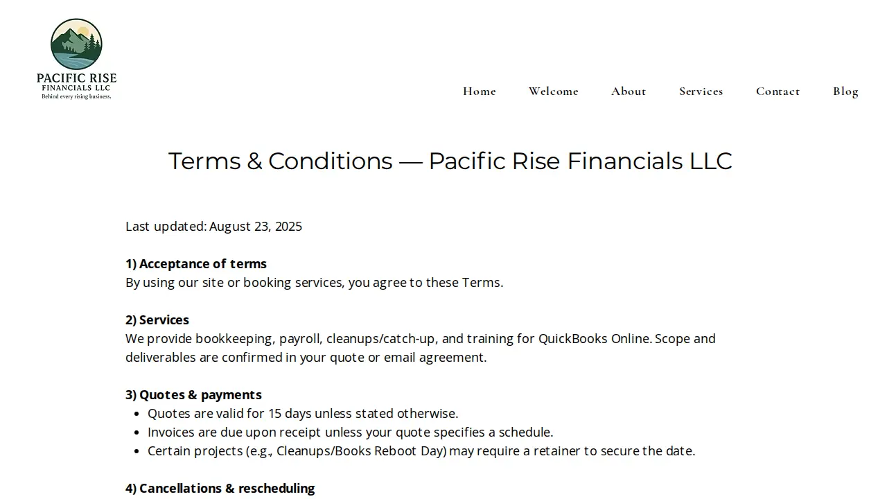 Pacific Rise Financials page