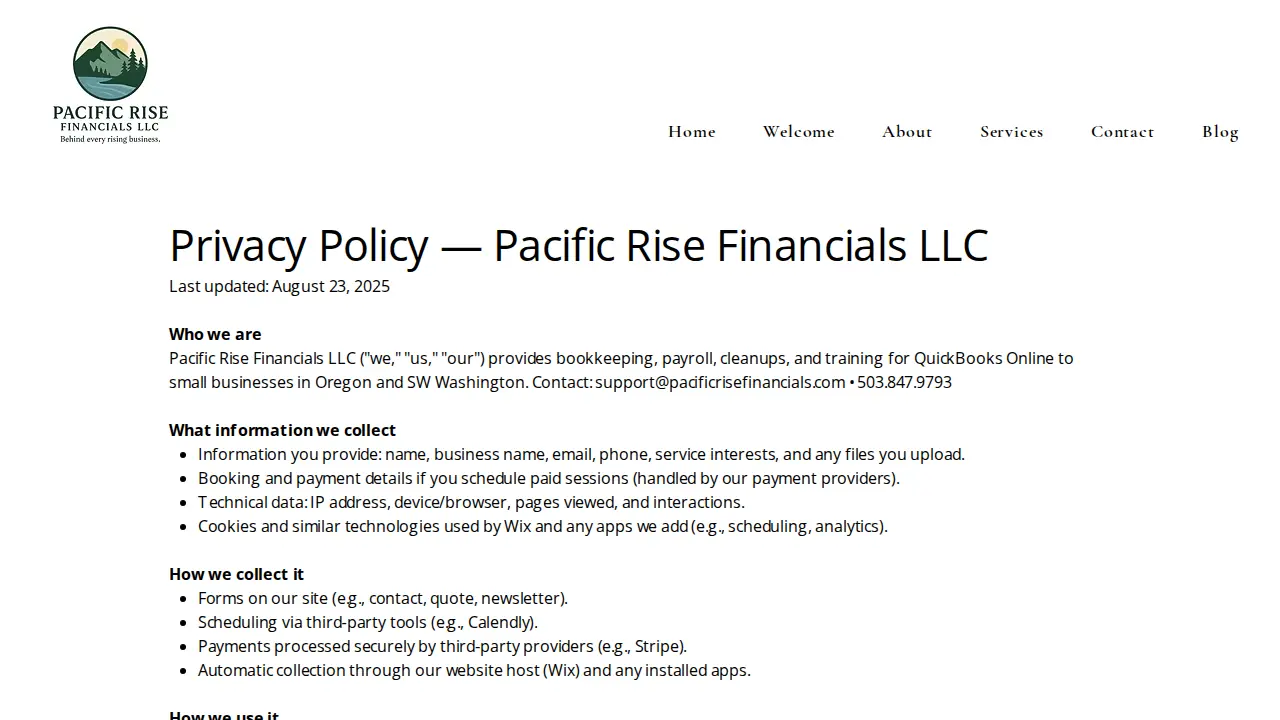 Pacific Rise Financials page