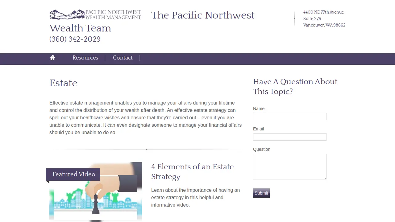 Pacific Northwest Wealth Management page