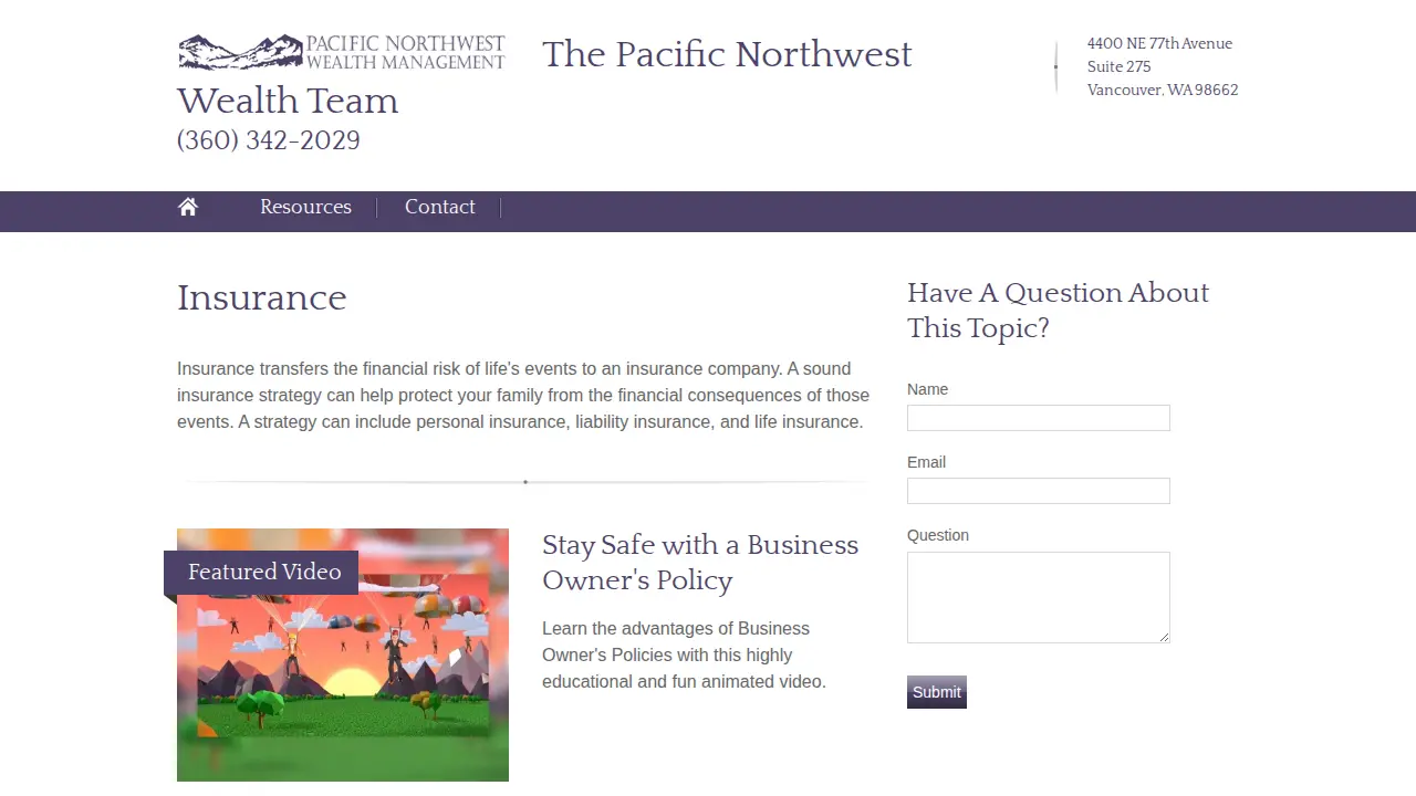 Pacific Northwest Wealth Management page