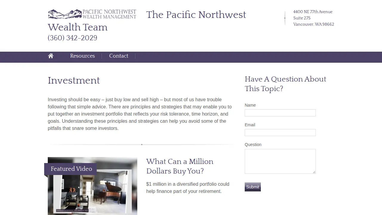 Pacific Northwest Wealth Management page