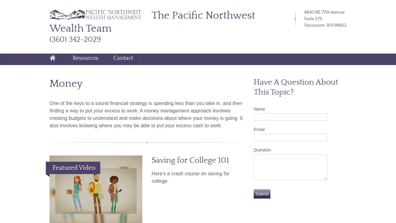 Pacific Northwest Wealth Management page