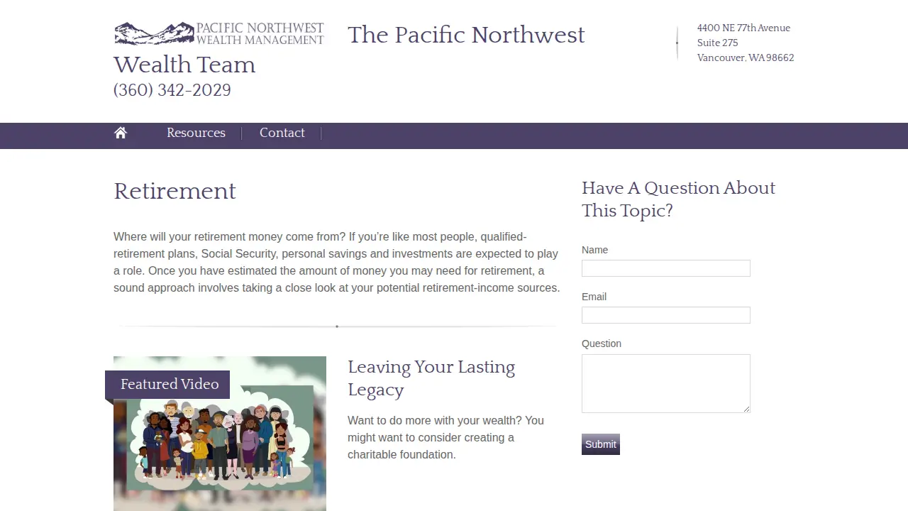 Pacific Northwest Wealth Management page