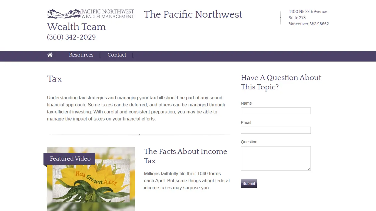 Pacific Northwest Wealth Management page